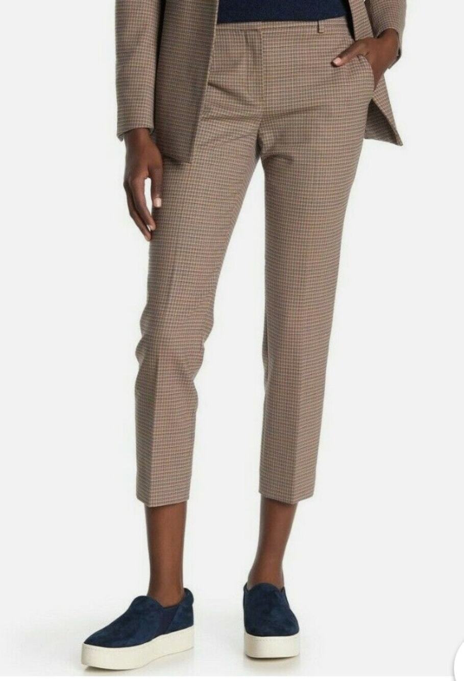 Theory Treeca 2 Portland Check Chino Wool-blend Stretch Pants Multi Sz 4 New